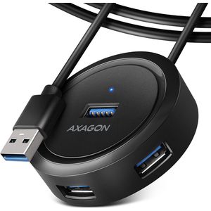 AXAGON - HUE-P1AL - USB 3.2 Hub - Rond - Zwart - Inclusief 1.2m USB-A Kabel