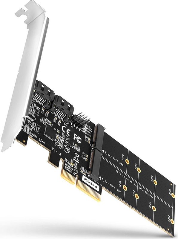 Axagon - PCES-SA4M2 - PCI-naar SATA Adapter - Zwart - 2 SATA III-poorten - 2 M.2 Slots