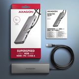 Axagon - HMC-5H - USB-C Hub - Grijs - 3x USB-A, 4K HDMI, PD 100W