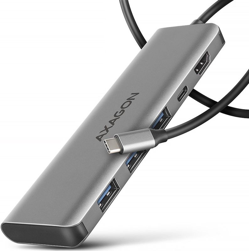 Axagon - HMC-5H - USB-C Hub - Grijs - 3x USB-A, 4K HDMI, PD 100W