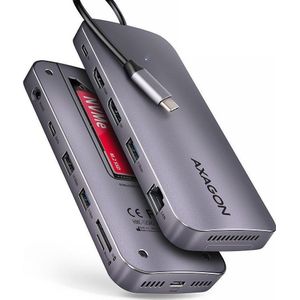 AXAGON HMC-12GM2 Multiport Hub, USB-C 3.1, M.2-NVMe/SATA, DP + HDMI, Gbit-LAN, 3x USB-A, 1x USB-C, CR