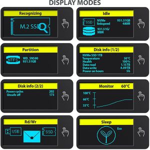 AXAGON - EEM2-SD2 - Externe DISPLAY-box - Zwart - USB-C - Voor M.2 SSD