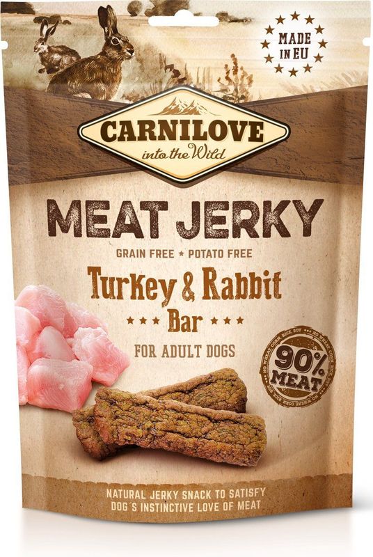 Carnilove Grain Free hondensnack Meat Jerky Turkey with Rabbit 100 gram