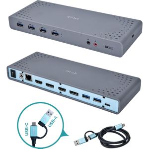 i-tec USB-C/USB 3.0 Docking Station, 2x4K of 1x5K - 2x HDMI, 2x DisplayPort, 6x USB 3.0, 1x GLAN, 1x Audio/Mic - voor Windows, MacOS, Linux