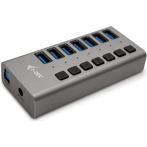 i-tec U3CHARGEHUB7 (USB B), Docking station + USB-hub, Grijs