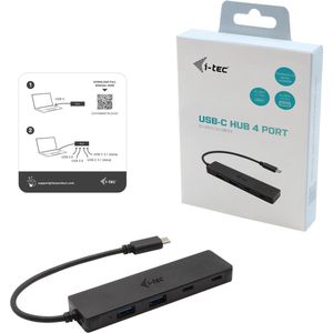 i-tec C31HUBMETAL2A2C USB-C Metal HUB at 2x USB 3.0 + 2x USB-C,Zwart