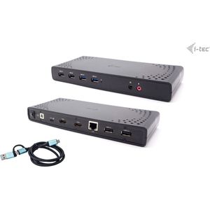 i-tec USB 3.0/USB-C/TB 2X HDMI (USB C), Docking station + USB-hub, Zwart