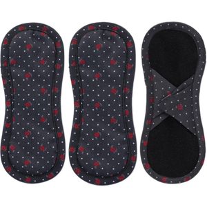 Bamboolik bio satijn katoen Wasbaar Maandverband - met klittenbandsluiting - 3 stuks - Antraciet Rood - Absorberend - Comfortabel - Milieuvriendelijk