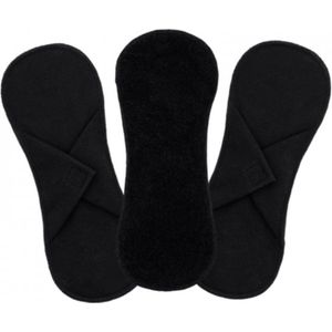 Bamboolik wasbaar maandverband - badstof - biologisch katoen - met klittenband sluiting - 3 stuks - zwart