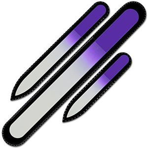 Mont Bleu set van 3 glazen nagelvijlen in een fluwelen zakje, echt getemperd Tsjechisch glas – levenslange garantie – handgemaakt in Tsjechië – beste nagelvijlen voor natuurlijke nagels