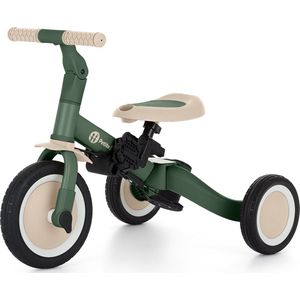 KikkaBoo Evolutionaire driewieler Flash 5-in-1, van 1,5 tot 4 jaar, driewieler met handvat voor ouders, balansfiets, EVA-wielen, robuust metalen frame, legergroen
