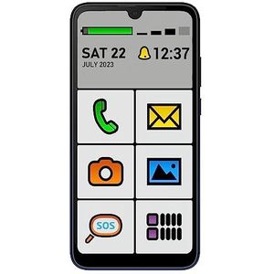 Smartphone seniorenmobiele telefoon AZAS6550SENBK met 6,3 inch HD-IPS 18:9 kleurendisplay, LTE/4G, Dual SIM, camera 13 Mpx. Big Launcher applicatie, kleur zwart.