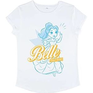 Disney Dames Princesses-Belle Pop Organic Rolled Sleeve T-Shirt, Wit, XL, wit, XL