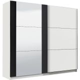 Kast SUTERA met 2 schuifdeuren met spiegel, hanggedeeltes en legplanken - Wit en zwart - B.217 cm