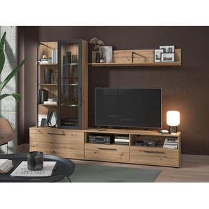 Tv-meubel DUBLIN met opbergruimte - Kleur: eiken en zwart L 229.5 cm x H 183 cm x D 35 cm