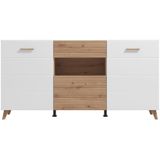 Buffetkast met 3 deuren, 1 lade en 1 nis van mdf - Licht naturel en wit - EZGI