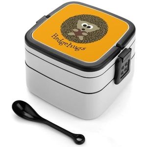 Hedgehugs Bruine egel Bento Box voor volwassenen, twee lagen lunchbox stapelbare lunchcontainers met lepel voor werkkamp reizen