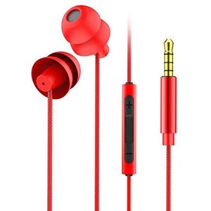 3,5 mm in-ear koptelefoon Bedraad Hoge geluidskwaliteit Slaapaandrijving via draad Hoofdtelefoon voor mobiele telefoons, mp3, tablet, computer, éénknops microfoon Lijnbediening(Rood)