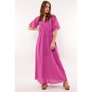 FLURESK - Cher - Maxi Jurk - Fuchsia - Katoen - Halflange Mouwen