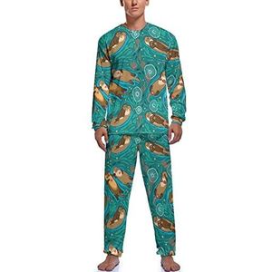 Leuke Bruine Otters Mannen Pyjama Sets Nachtkleding Lange Mouw Top En Broek Tweedelige Loungewear