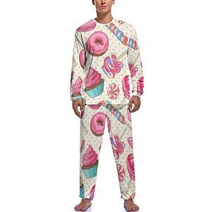 Kleurrijke Lolly Candy Macaroon Cupcake Donut Mannen Pyjama Sets Nachtkleding Lange Mouw Top En Broek Tweedelige Loungewear