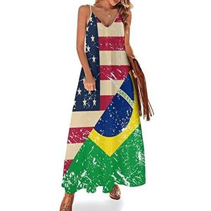 Amerikaanse En Brazilië Retro Vlag Vrouwen Sling Maxi Jurken V-hals Causale Mouwloze Verstelbare Riem Sexy Lange Jurk