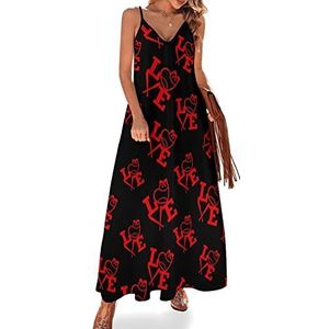 I Love Softball Sling Maxi-jurken voor dames, V-hals, casual, mouwloos, verstelbare riem, sexy lange jurk