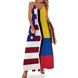 Amerikaanse En Colombiaanse Vlag Vrouwen Sling Maxi Jurken V-hals Causale Mouwloze Verstelbare Riem Sexy Lange Jurk