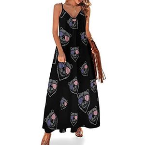 Beer Amerikaanse vlag zonnebril vrouwen sling maxi jurken V-hals casual mouwloze verstelbare riem sexy lange jurk
