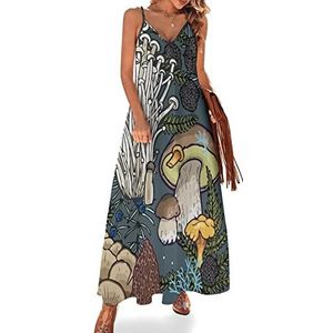 Mushroom World Sling Maxi-jurken voor dames, V-hals, casual, mouwloos, verstelbare riem, sexy lange jurk