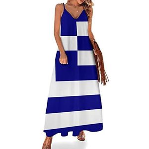 Griekse vlag vrouwen sling maxi jurken V-hals casual mouwloze verstelbare riem sexy lange jurk
