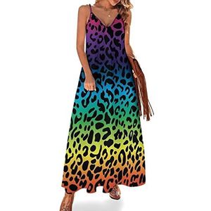 Kleurrijke luipaard vrouwen sling maxi jurken V-hals causale mouwloze verstelbare riem sexy lange jurk