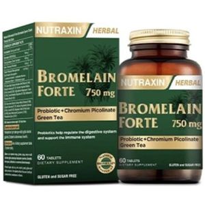 Nutraxin - Bromelaïne Forte - Spijsverteringsenzym - 60 Tabletten - Hoge Dosis 750 mg - Vegan