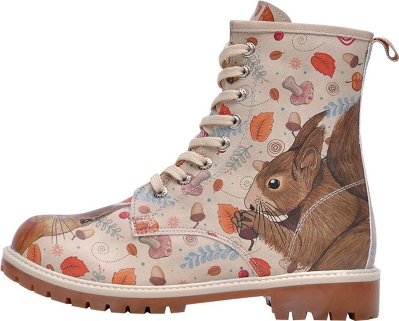 DOGO Femme Cuir Vegan Beige Bottes Longues - Bottes de Mode Décontractées Confortables Faites à la Main, Squirrel Motif