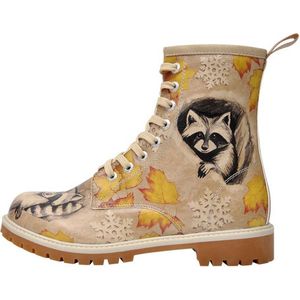 DOGO Femme Cuir Vegan Beige Bottes Longues - Bottes de Mode Décontractées Confortables Faites à la Main, Raccoon Motif