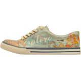 DOGO Femme Cuir Vegan Beige Baskets - Chaussures de Marche Confortables et Décontractées Faites à la Main, Yummy Motif