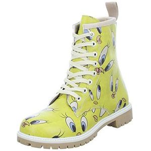 DOGO Femme Cuir Vegan Jaune Bottes Longues - Bottes de Mode Décontractées Confortables Faites à la Main, Warner Bros Tweety in Yellow Motif