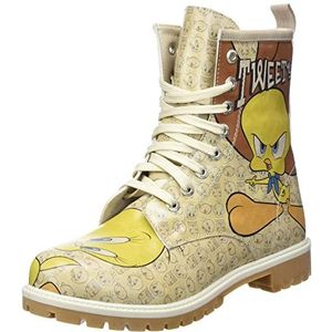 DOGO Femme Cuir Vegan Beige Bottes Longues - Bottes de Mode Décontractées Confortables Faites à la Main, Warner Bros Tweety Moods Motif