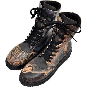 DOGO Femme Cuir Vegan Noir Bottes Longues - Bottes de Mode Décontractées Confortables Faites à la Main, Warner Bros Triwizard Tournament Harry Potter Motif