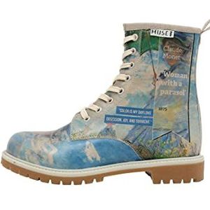 DOGO Femme Cuir Vegan Bleu Bottes Longues - Bottes de Mode Décontractées Confortables Faites à la Main, Claude Monet Woman With a Parasol Muse Motif