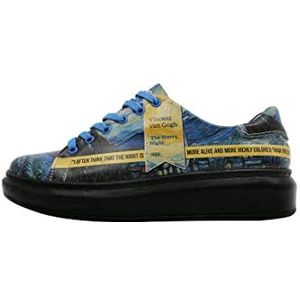 DOGO Femme Cuir Vegan Bleu Foncé Baskets - Chaussures de Marche Confortables et Décontractées Faites à la Main, Vincent van Gogh The Starry Night Muse Motif