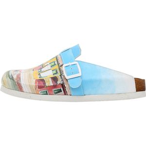 DOGO Pantoffels - Turquoise - Vegan Leer - Burano Island Patroon