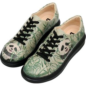 DOGO Femme Cuir Vegan Vert Baskets - Chaussures de Marche Confortables et Décontractées Faites à la Main, Bamboo Lover Motif