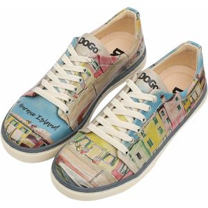 DOGO Femme Cuir Vegan Multicolore Baskets - Chaussures de Marche Confortables et Décontractées Faites à la Main, Burano Island Motif