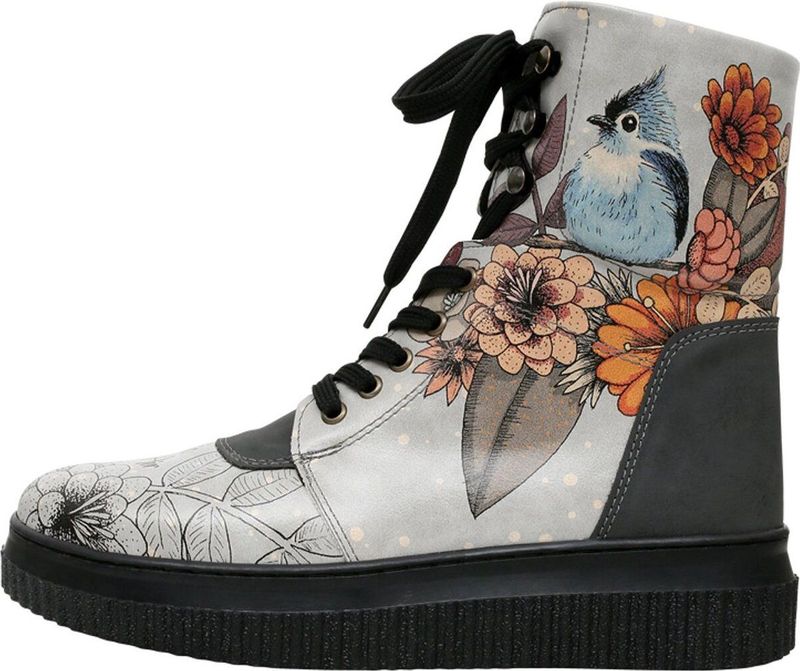 DOGO - Femme Cuir Vegan - Grijze Laarzen - Handgemaakt - Magic in the Air Motief