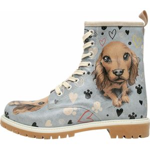 DOGO Femme Cuir Vegan Bleu Bottes Longues - Bottes de Mode Décontractées Confortables Faites à la Main, Hello My Hooman Motif