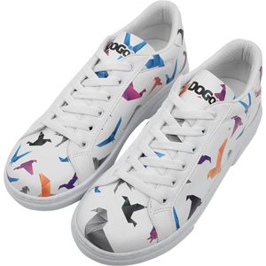 DOGO Dames veganistisch leer wit sneakers - papier zoals patroon-36, Wit, 36 EU