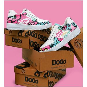 DOGO Femme Cuir Vegan Blanc Baskets - Chaussures de Marche Confortables et Décontractées Faites à la Main, Pop the Art Motif