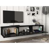 Hangend tv-meubel met 3 deuren - Zwart marmereffect - VIKILA L 180 cm x H 29.5 cm x D 29.5 cm