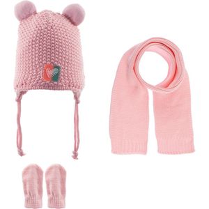 Kitti 3-Delig Winter Set | Muts (Beanie) met Fleecevoering - Sjaal - Handschoenen | 0-18 Maanden Baby Meisjes | K23150-02-02 | Light Pink
